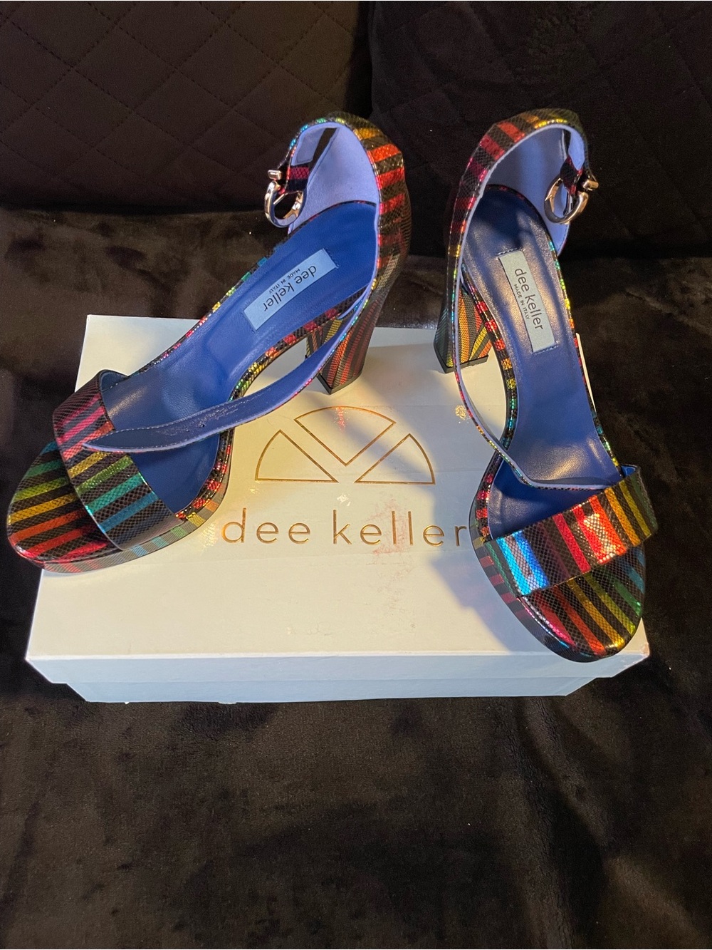 Italian brand new Dee Keller Striped Rainbow Platform Sandals